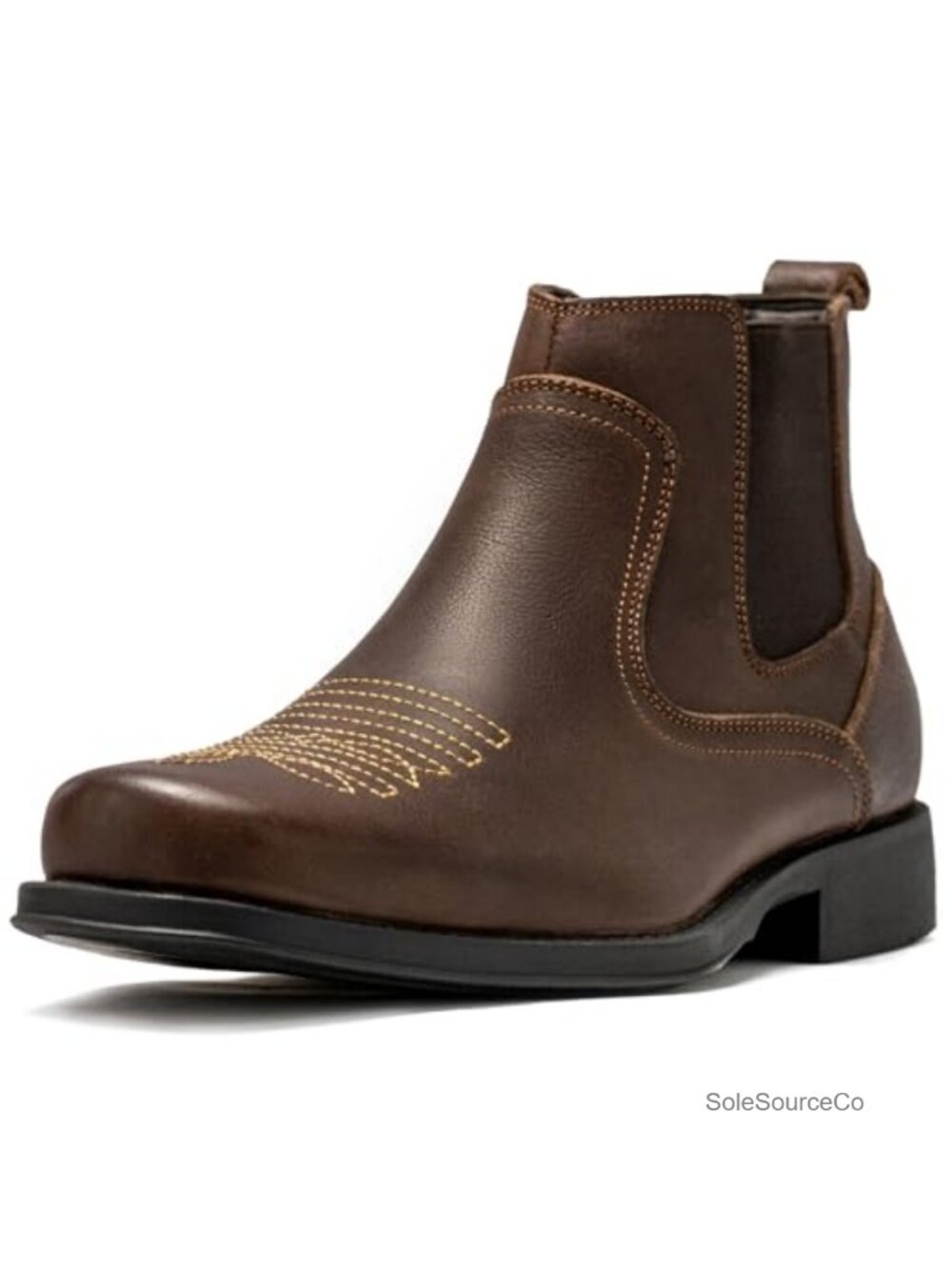 Men's Oil-Waxed Leather Square Toe Cowboy Chelsea Boots Ankle Western